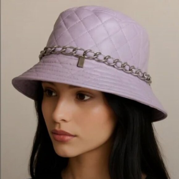 Madden Nyc Accessories - Quilted Lavender Bucket Hat with Chain Detail